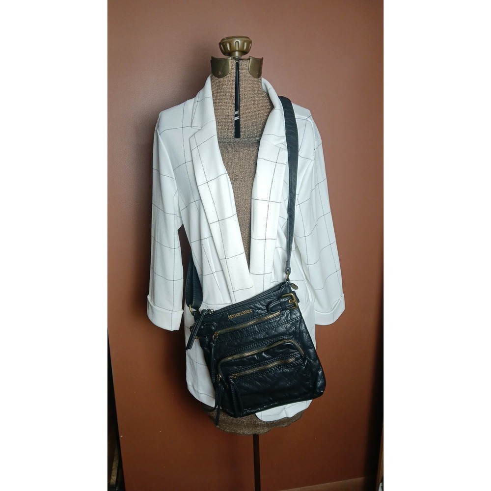 Maurices Womens XL White Black Windowpane Grid Open Front Blazer 3/4 Sleeve